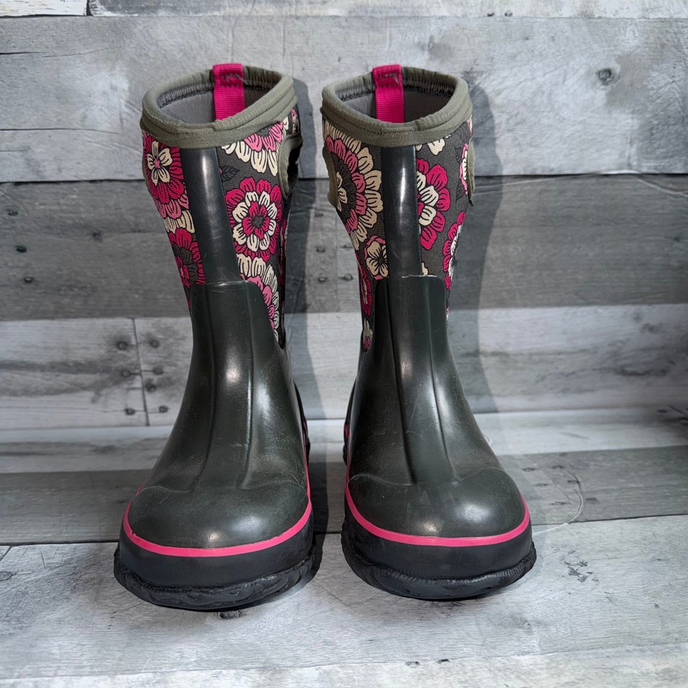 Bogs Classic Pansies Kids Waterproof Insulated Winter Boots Olive Pink Size 11 - Picture 8 of 8